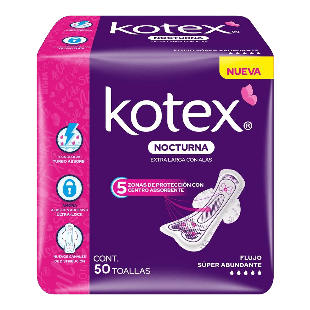 TOALLA (KOTEX) NOCTURA EXTRA LARGA CON ALAS