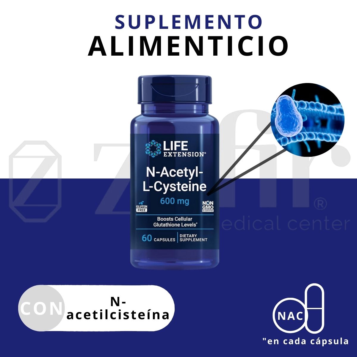Life Extension N-Acetyl-L- Cysteine Boosts Cellular Glutahione Levels 600Mg Apoyo Inmunológico.