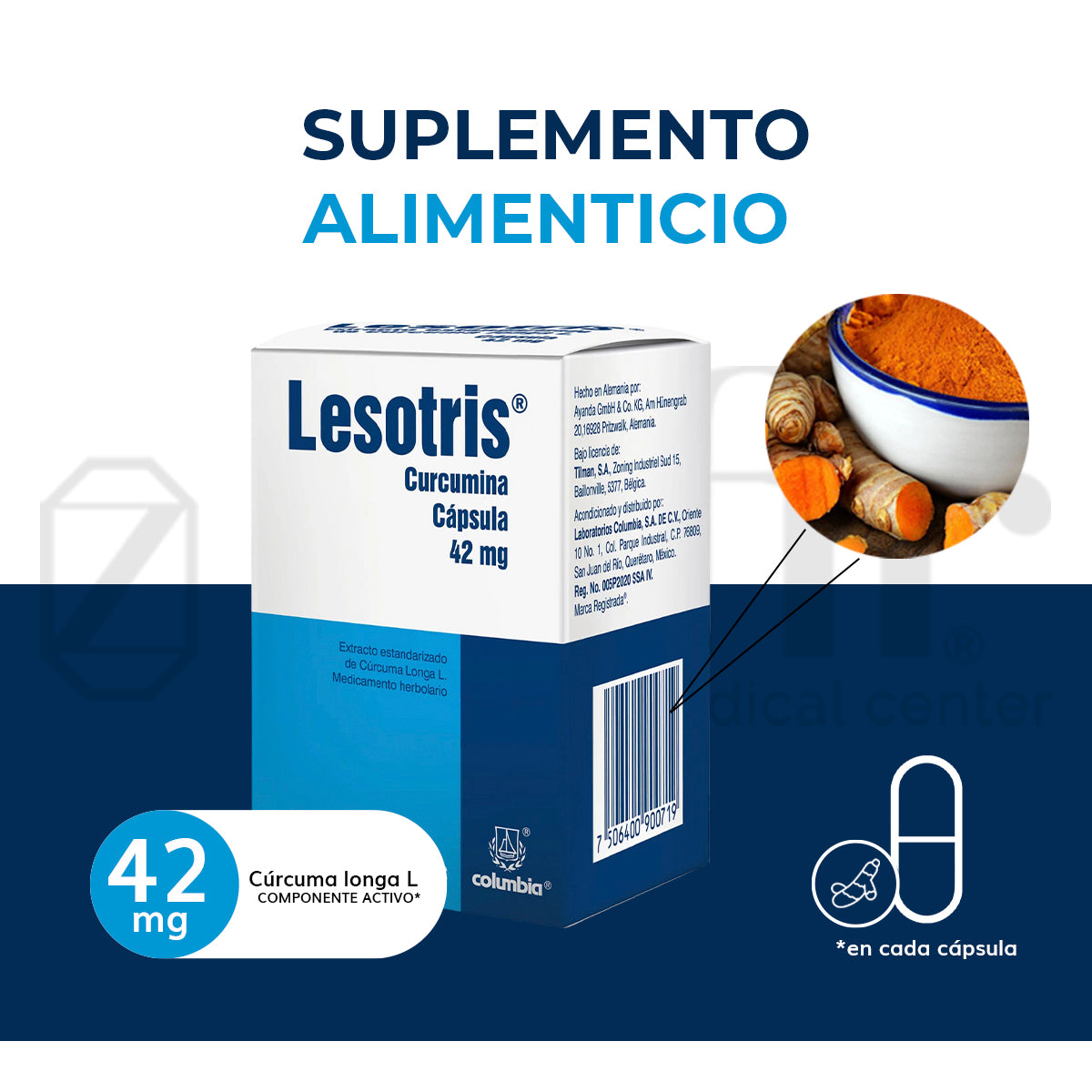 LESOTRIS EXTRACTO ESTANDARIZADO DE CÚRCUMA LONGA L. 42 MG 60 CAPSULAS