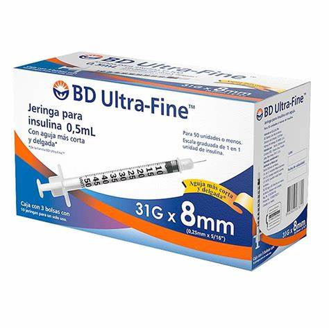 BD-ULTRA FINE. JERINGA DESECHABLE 31GX8MM. INYECCIÓN 0.5 ML