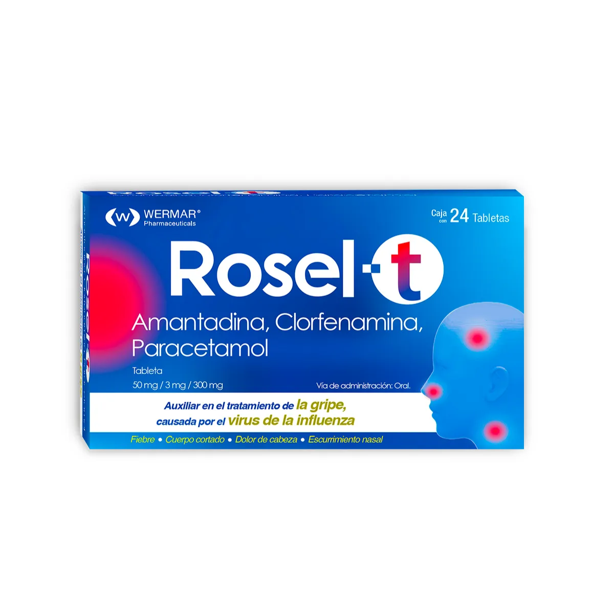 ROSEL T AMANTADINA, CLORFENAMINA, PARACETAMOL 24 TABLETAS