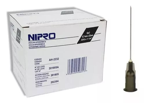 CAJA AGUJA HIPODERMICA NIPRO (NEGRA) 22G X 1 1/4"