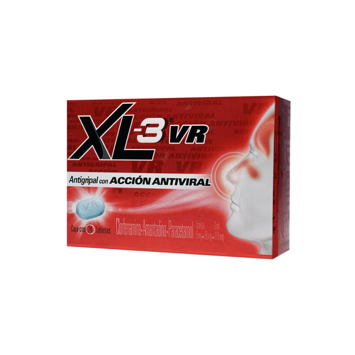 XL-3 VR. CLORFENAMINA 3 MG/AMANTADINA 50 MG/PARACETAMOL 375 MG. CAJA CON 24 TABLETAS