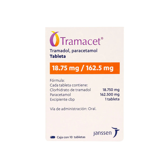 TRAMACET. TRAMADOL 18.75MG/PARACETAMOL 162.5 MG. CAJA CON 10 TABLETAS