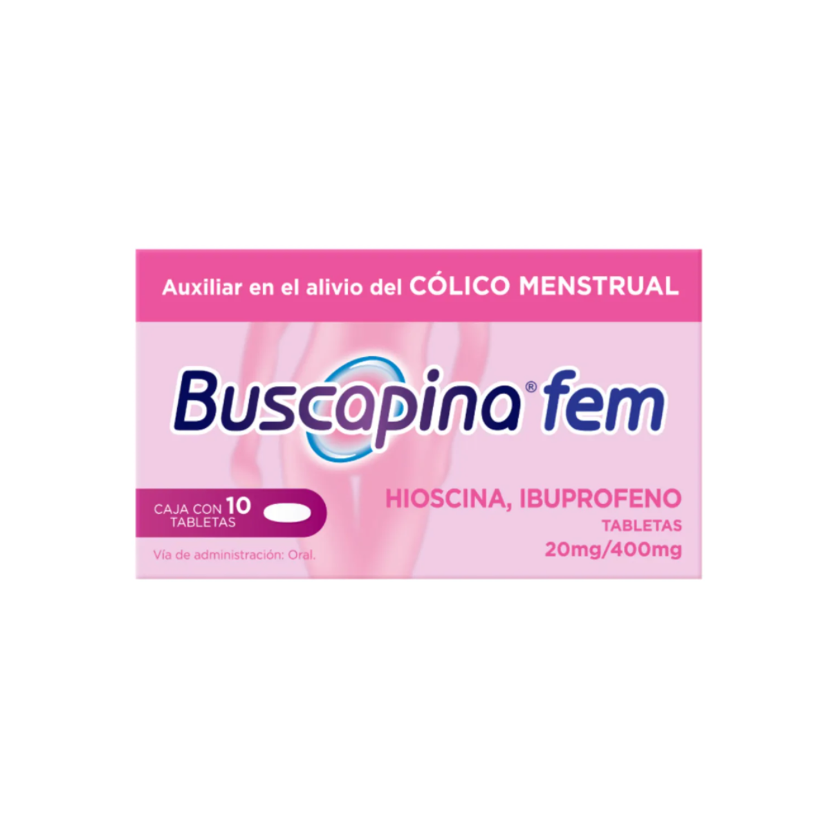 BUSCAPINA FEM. HIOSCINA 20 MG/IBUPROFENO 400 MG. CAJA CON 10 TABLETAS