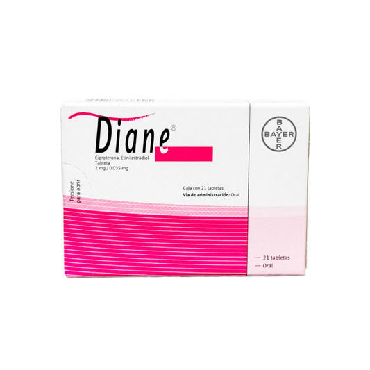 DIANE. CIPROTERONA 2MG/ETNILESTRADIOL 0.035 MG. CAJA CON 21 TABLETAS
