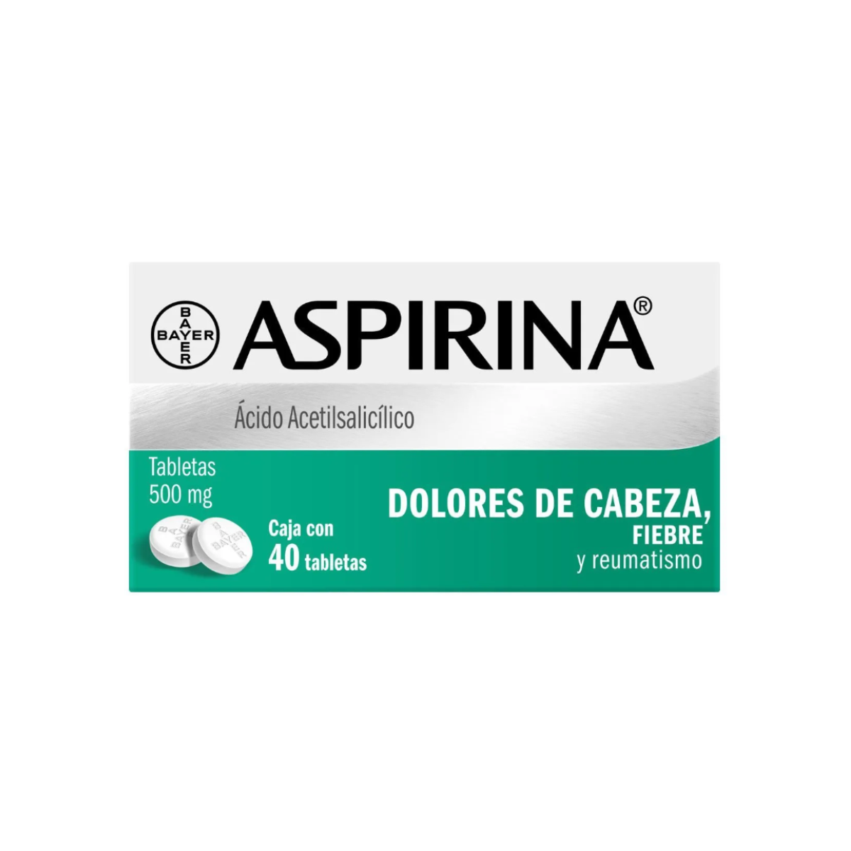 ASPIRINA. ÁCIDO ACETILSALICÍLICO 500 MG. CAJA CON 40 TABLETAS