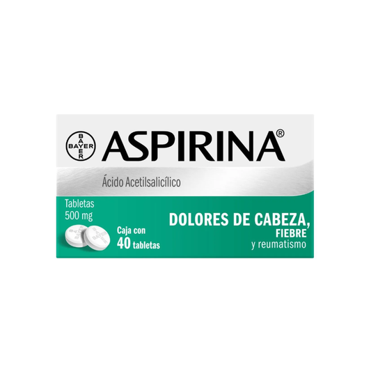 ASPIRINA. ÁCIDO ACETILSALICÍLICO 500 MG. CAJA CON 40 TABLETAS