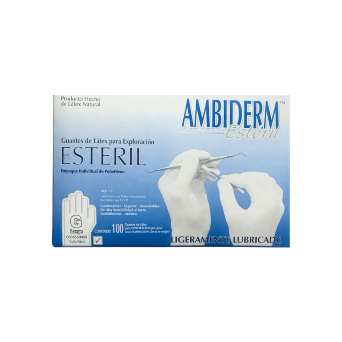 GUANTES DE LATEX PARA EXPLORACION ESTERIL. TALLA "G". (AMBIDERM)