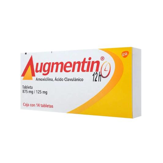 AUGMENTIN 12 H. AMOXICILINA 875 MG/ÁCIDO CLAVULÁNICO 125 MG. CAJA CON 14 TABLETAS