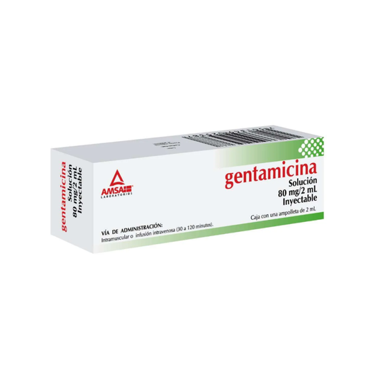 GENTAMICINA 80MG/2ML. SOLUCIÓN INYECTABLE. CAJA CON UNA AMPOLLETA DE 2 ML