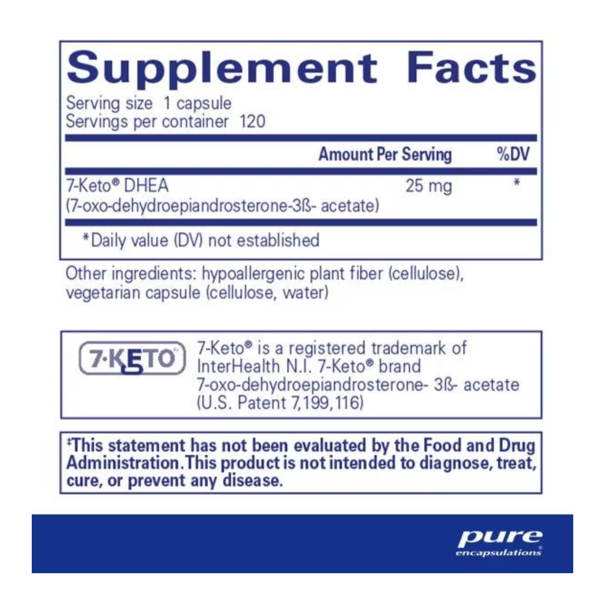 Pure encapsulations 7-KETO DHEA 25 MG 120 CAPSULAS