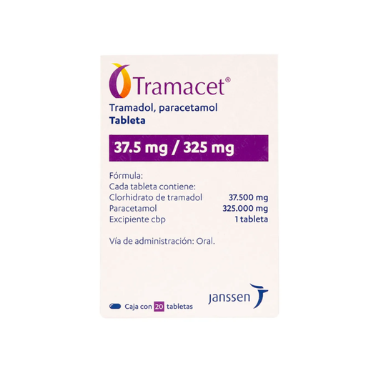 TRAMACET. TRAMADOL 37.5 MG/ PARACETAMOL 325 MG. CAJA CON 20 TABLETAS