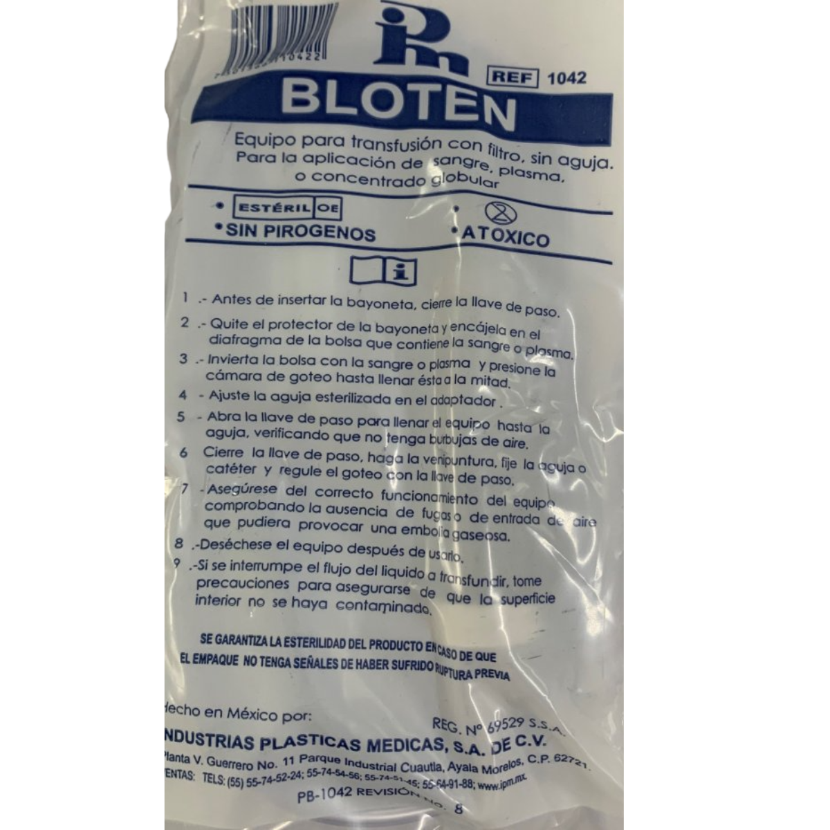 EQUIPO IPM PARA TRANSFUSION SANGUINEA Y PLASMA CON FILTRO
