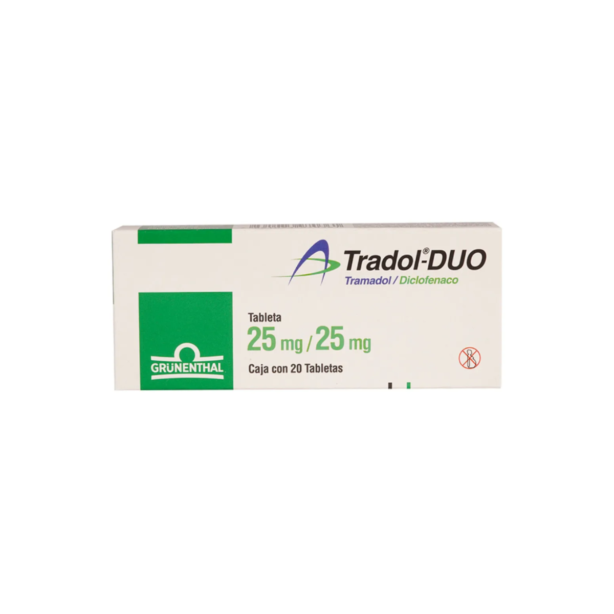 TRADOL-DUO. TRAMADOL 25MG/DICLOFENACO 25MG. CAJA CON 20 TABLETAS