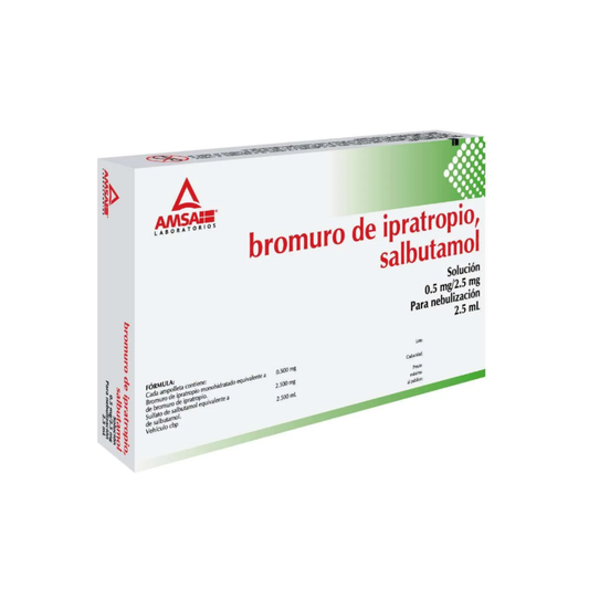 BROMURO DE IPATROPIO 0.5MG/SALBUTAMOL 2.5MG. CAJA CON 10 AMPOLLETAS CON 2.5 ML