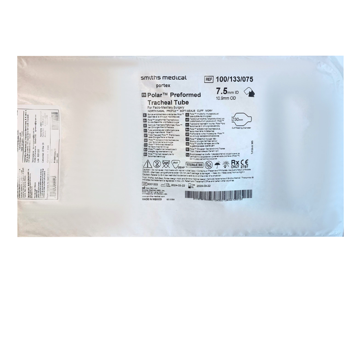 TUBO NASOFARINGEO PORTEX SONDA C/G 7.5 MM MAXILO-FACIAL