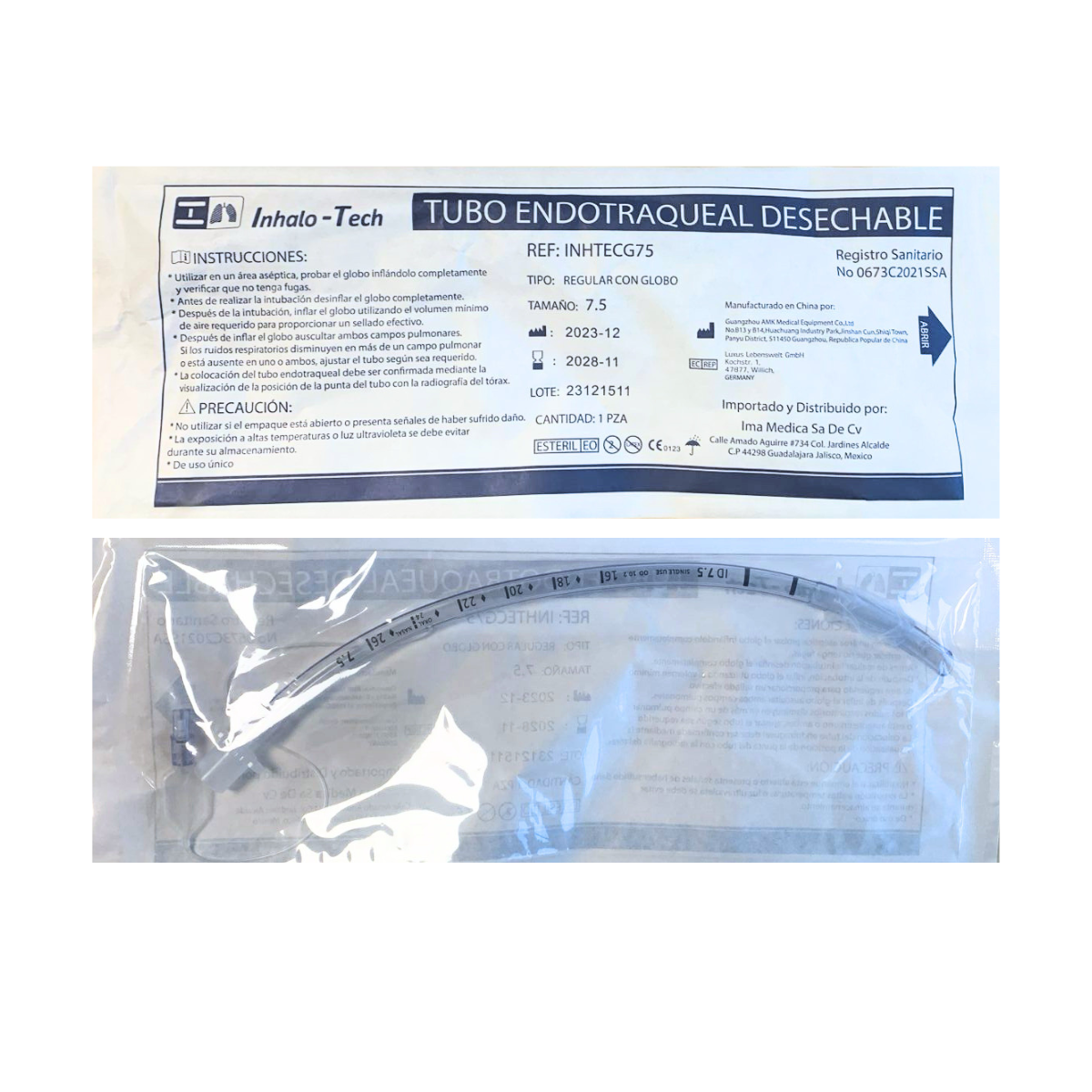 TUBO ENDOTRAQUEAL INHALO-TECH CON GLOBO 7.5 MM