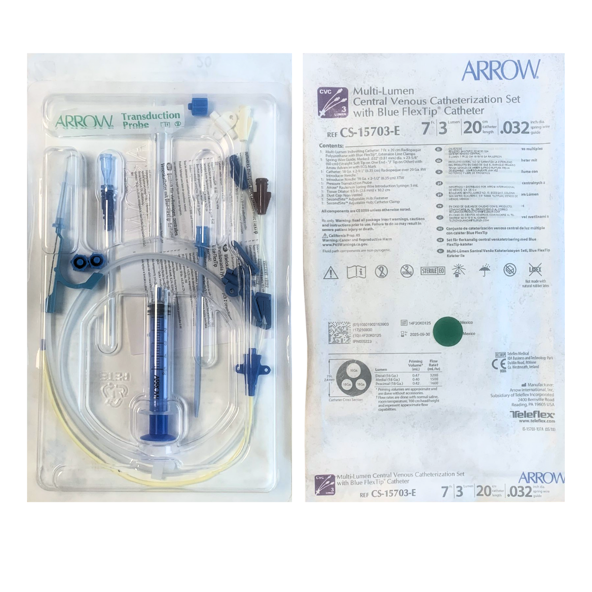 CATETER VENOSO ARROW 7 FR X 20 CM 3 LUMENES