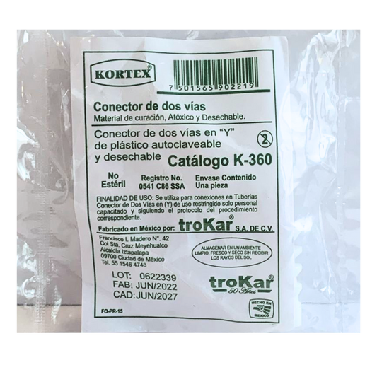 CONECTOR DE DOS VIAS EN "Y" DE PLASTICO. (TROKAR)