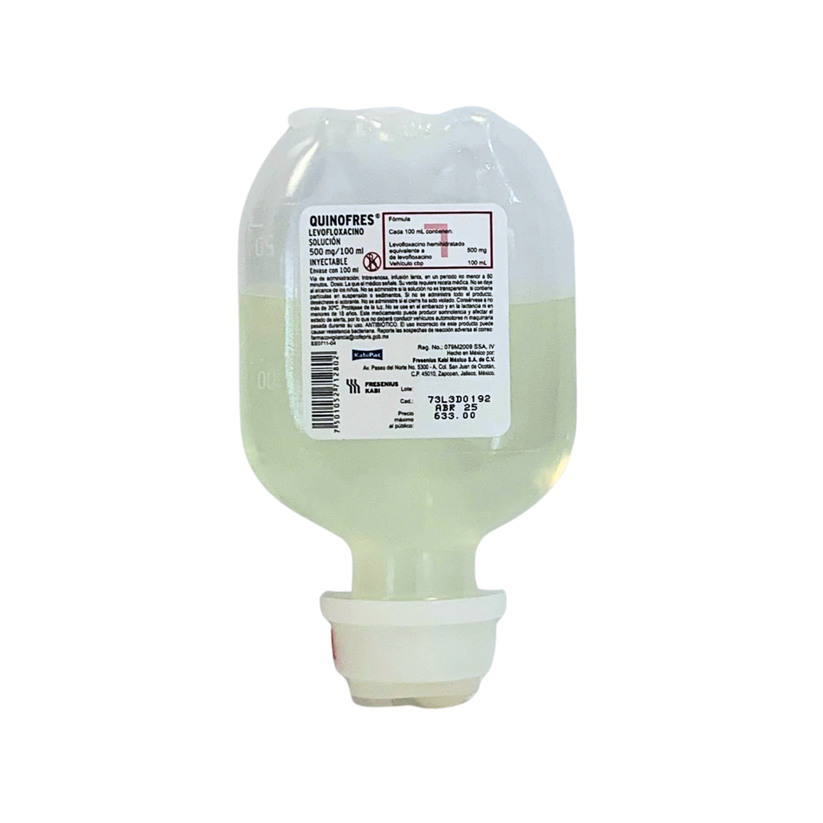 QUINOFRES LEVOFLOXACINO SOLUCIÓN INYECTABLE 500 MG / 100 ML