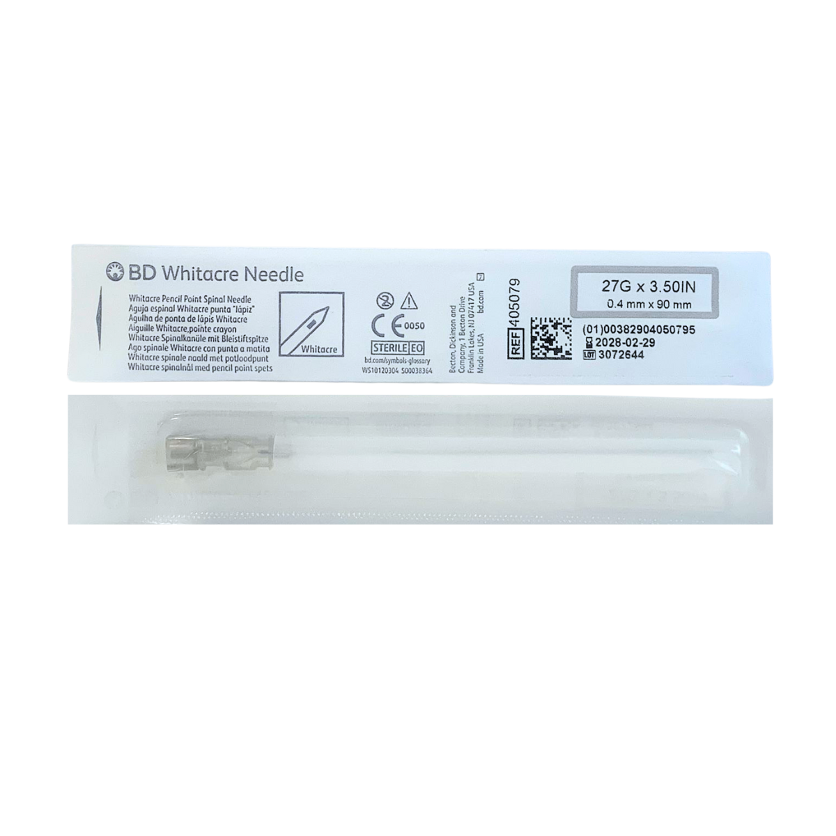 CAJA AGUJA WHITACRE BD NEEDLE PARA ANESTESIA 27 G X 3.50 (10 piezas)