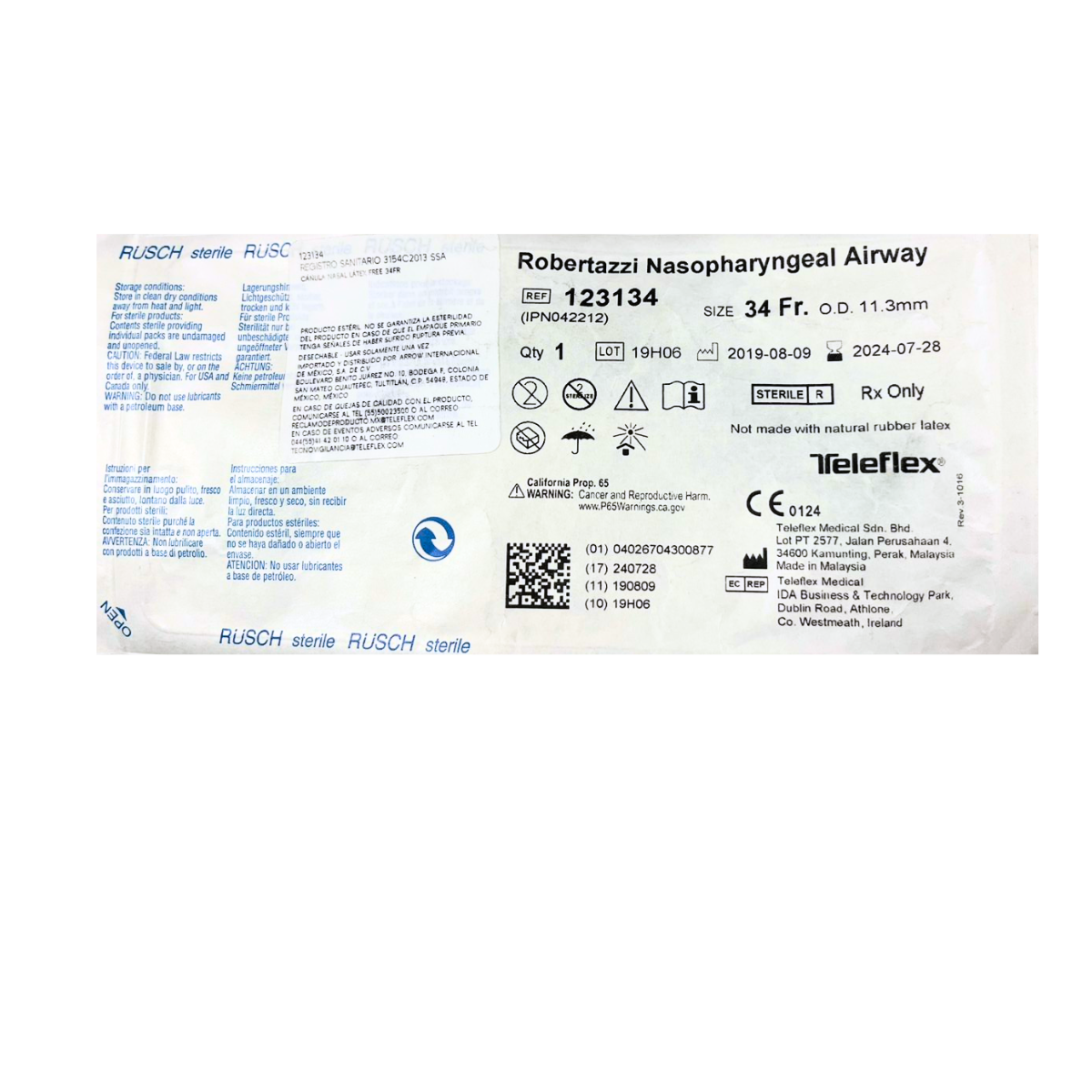 RUSCH STERRILLE ROBERTAZZI CANULA NASOFARINGEA VERDE/LATEX #34