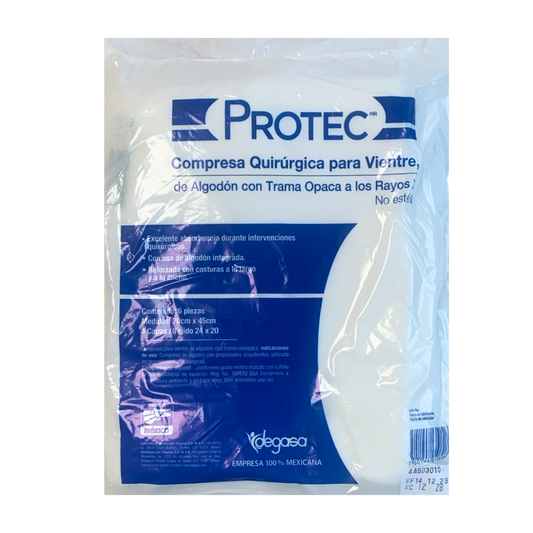 COMPRESA QUIRÚRGICA PARA VIENTRE. NO ESTERIL 70 X 45 CM. PAQUETE CON 6 PIEZAS. PROTEC