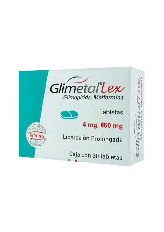 GLIMETAL-LEX. GLIMEPIRIDA/METFORMINA 4/850 MG. 30 TABLETAS