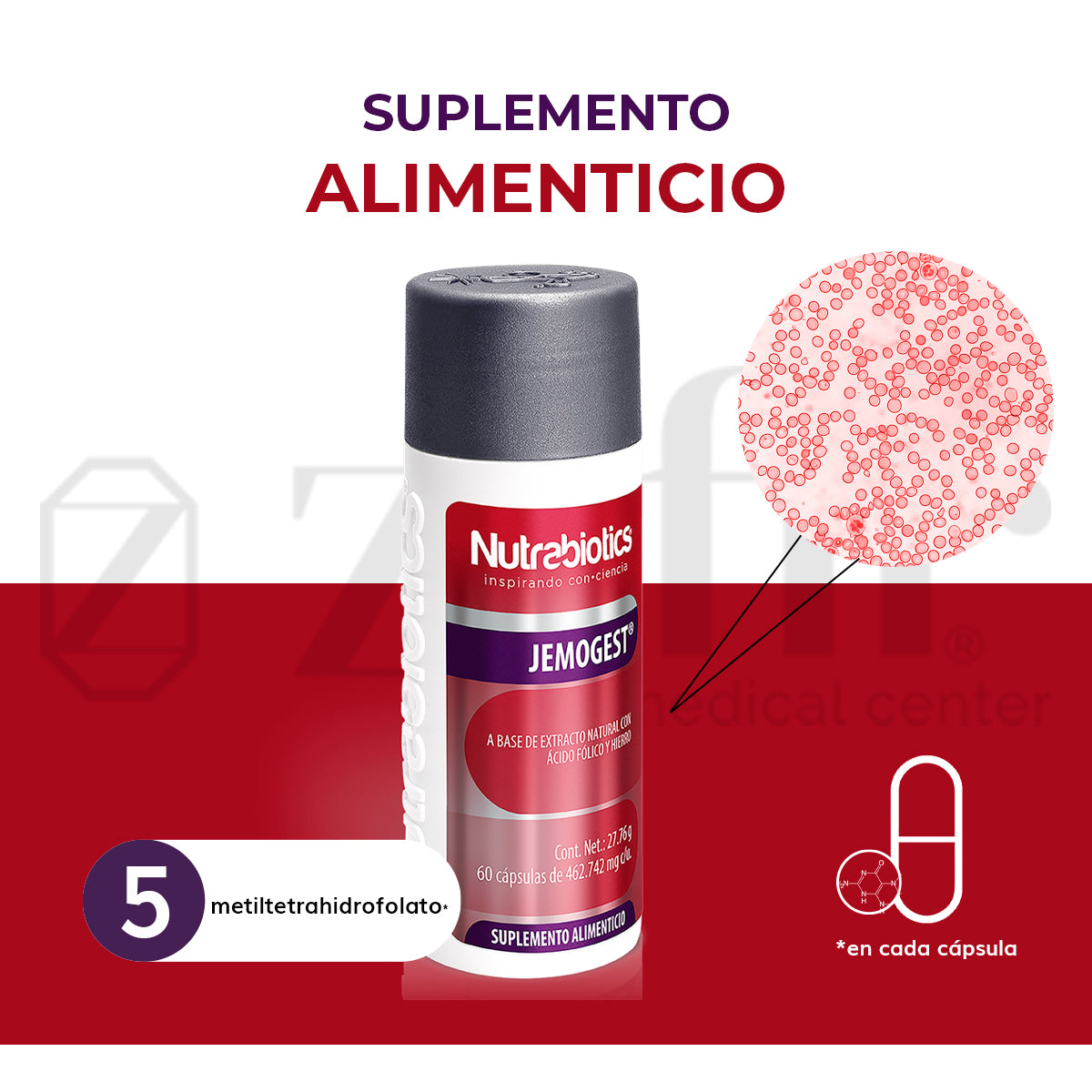 NUTRABIOTICS JEMOGEST Hierro Bisglicinato Quelado y 5-Metiltetrahidrofolato