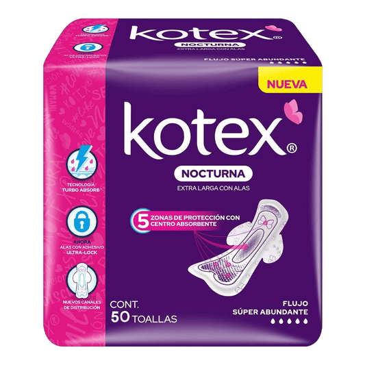 TOALLA (KOTEX) NOCTURA EXTRA LARGA CON ALAS