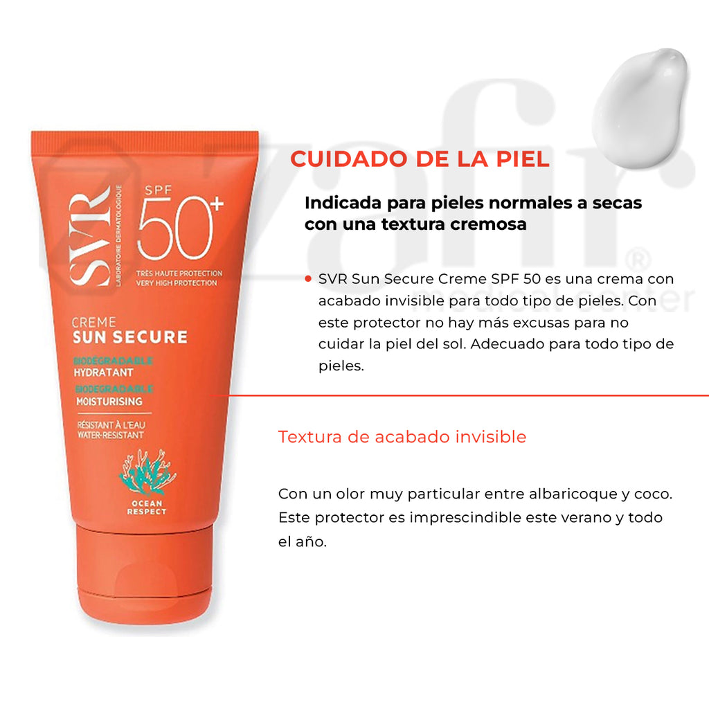Protector Solar SPF50+ En Crema Sun Secure Creme SVR Para Toda La Familia - Zafir Medical Center