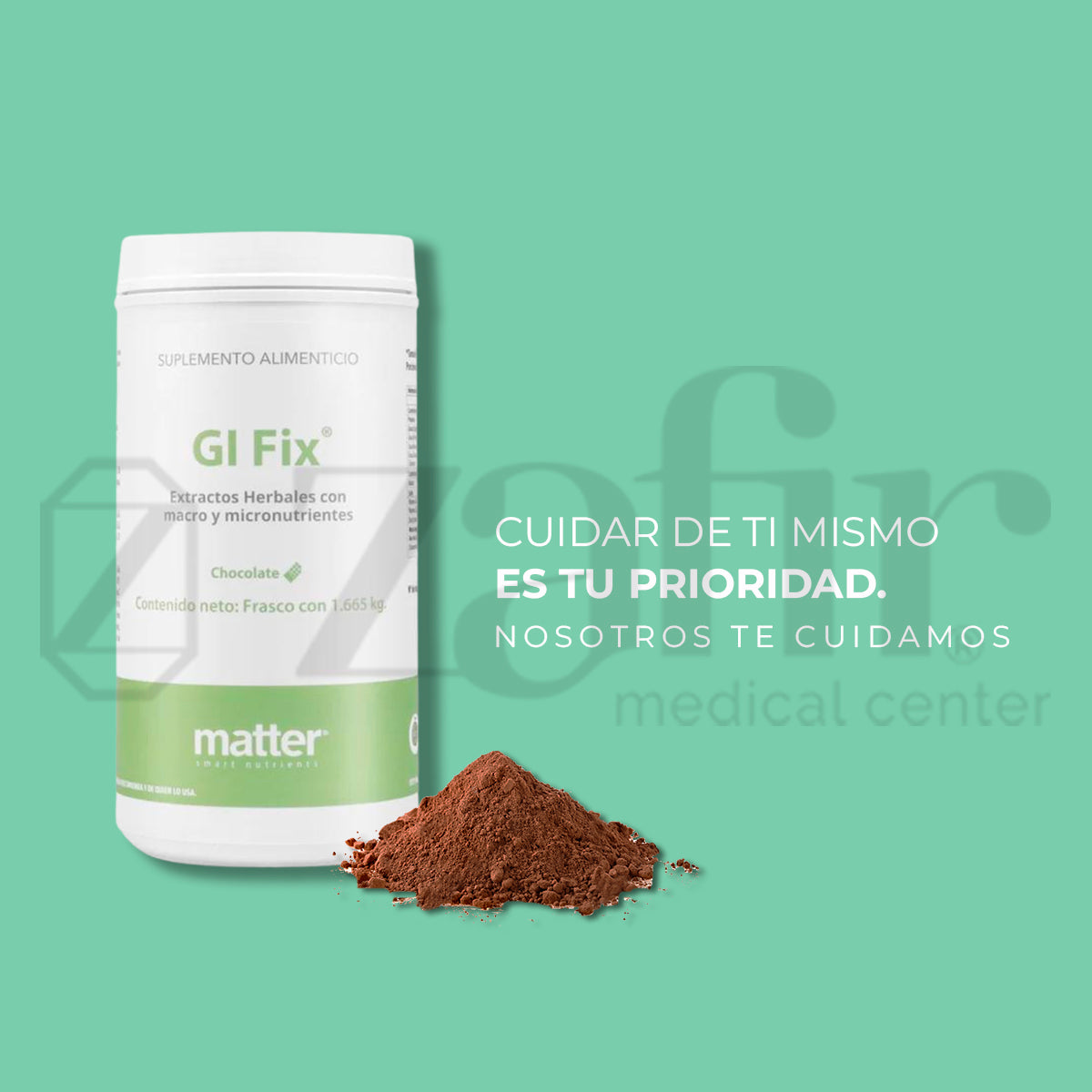 GI Fix proteína Matter en polvo (chocolate) 1665 kg – Zafir Medical Center