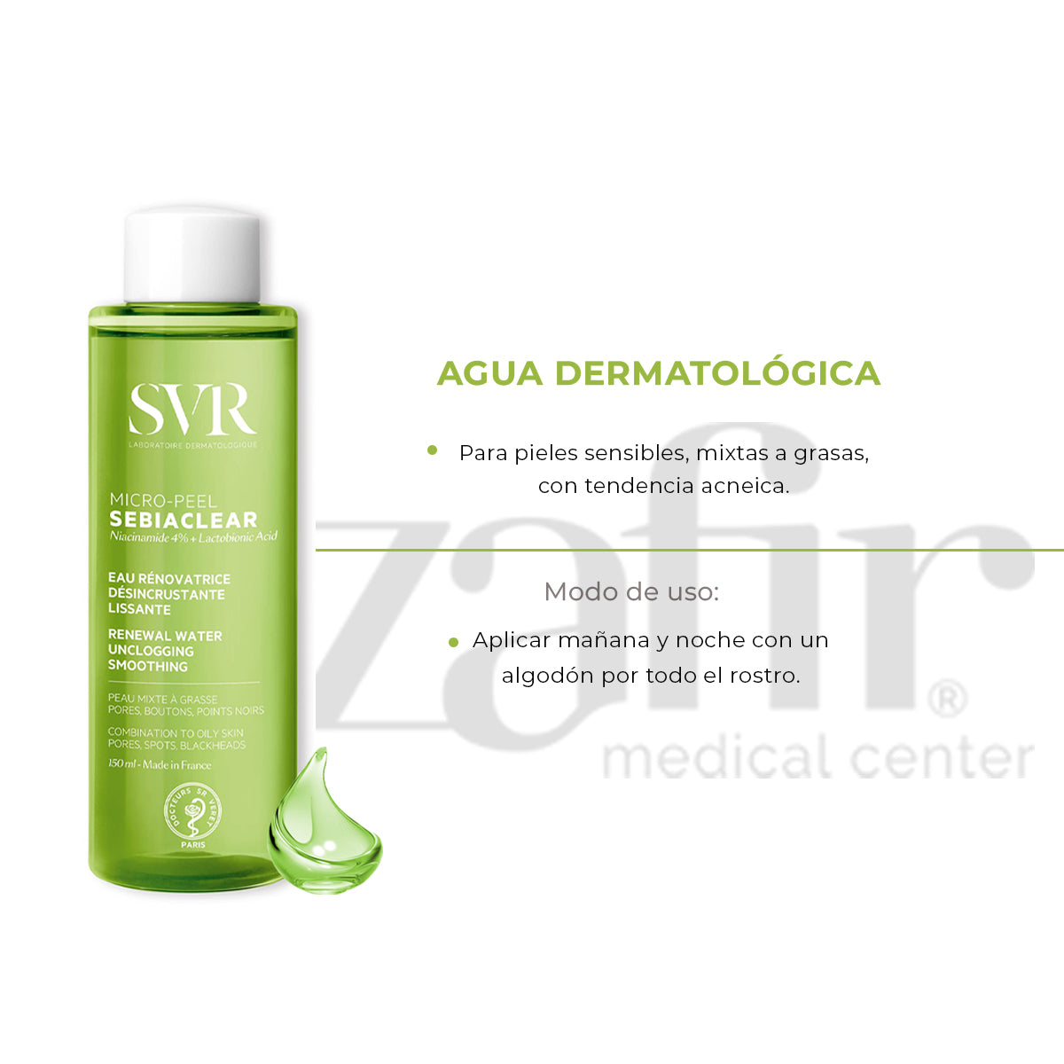 Agua Dermolimpiadora Sebiaclear Micro Peel Piel Grasa / Acné