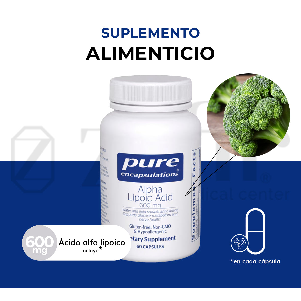 Pure Encapsulations Alpha Lipoic Acid 600 mg / 60 cápsulas