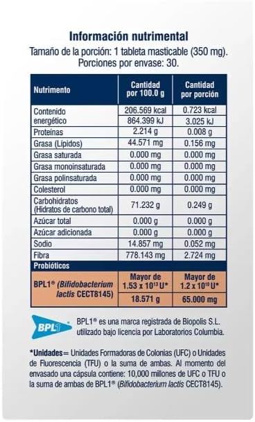 Columbia Microbiot Fit A Base De Fibra Y Probiótico BPL1 30 Cápsulas Masticables.