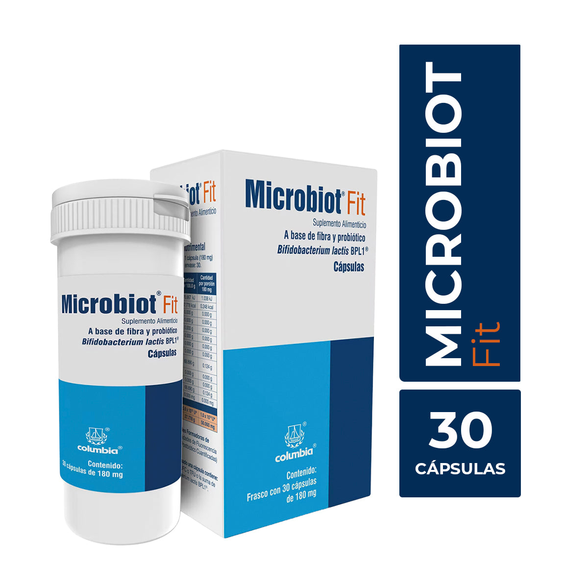 Columbia Microbiot Fit A Base De Fibra y Probiótico Bifidobacterium Lactis BPL1 30 Cápsulas