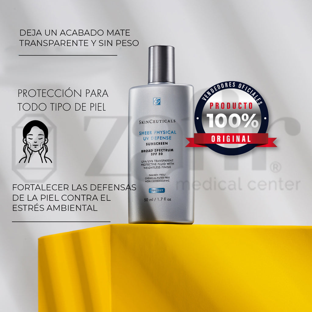 SkinCeuticals Sheer Physical UV Denfense SPF 50 Protector solar mineral para el rostro.