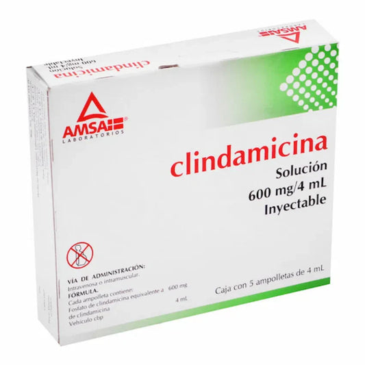 CLINDAMICINA 600MG 4ML SOL INY 5 AMPOLLETAS AMSA