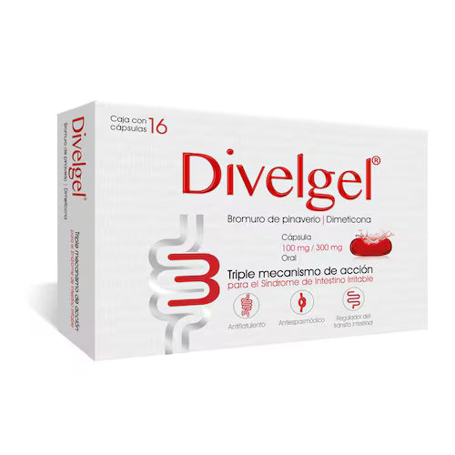 Divelgel. Bromuro de Pinaverio 100 mg/Dimeticona 300 mg