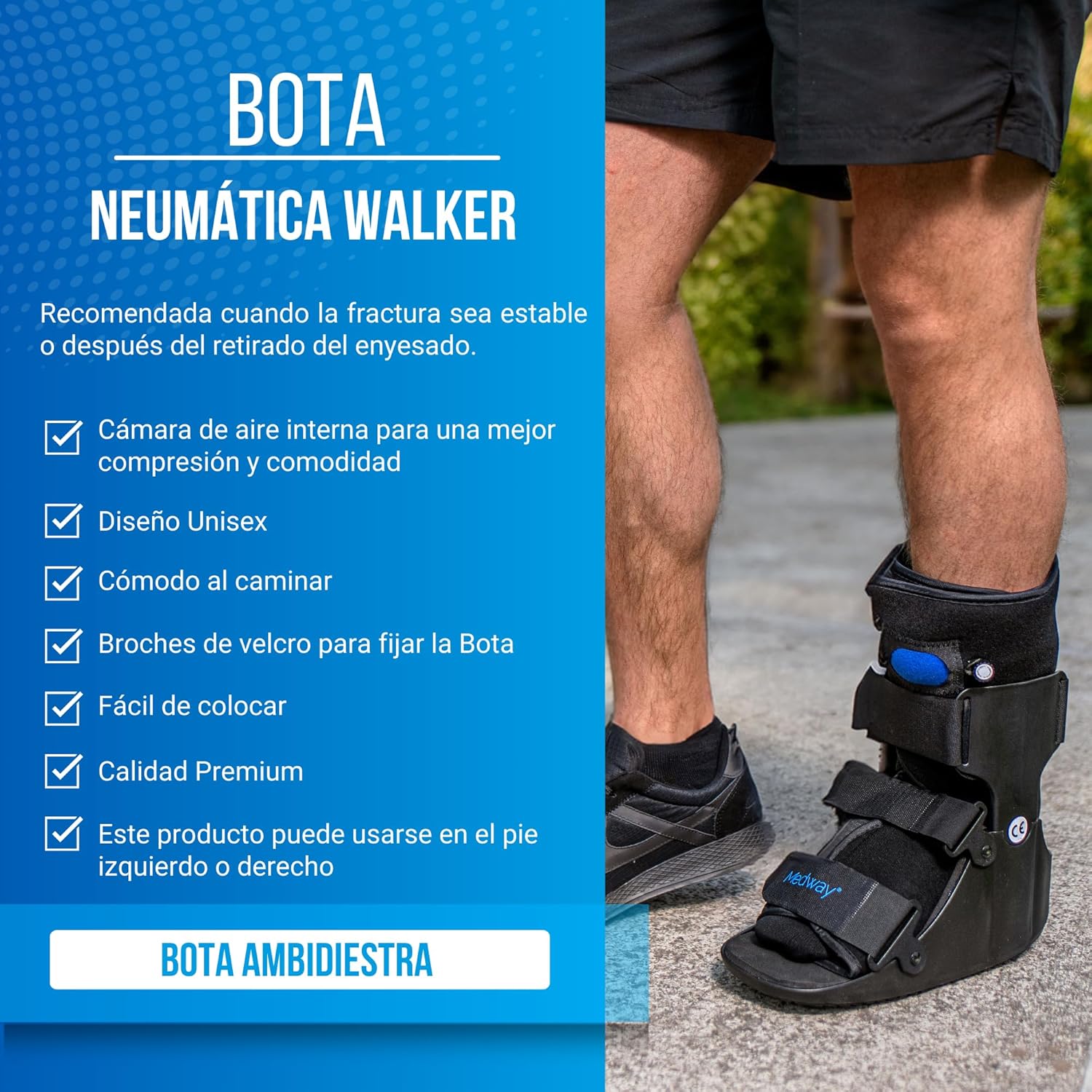 Bota Ortopédica Neumática Con Aire Walker Baja/Corta Color Negro