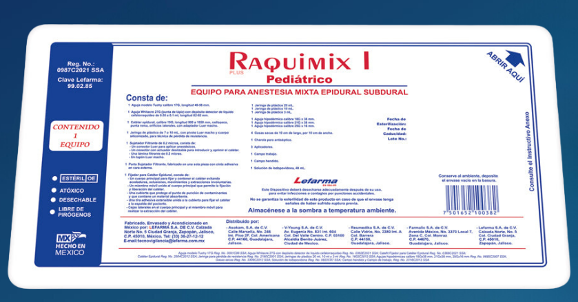 RAQUIMIX I PEDIATRICO EQUIPO PARA ANESTESIA MIXTA EPIDURAL SUBDURAL