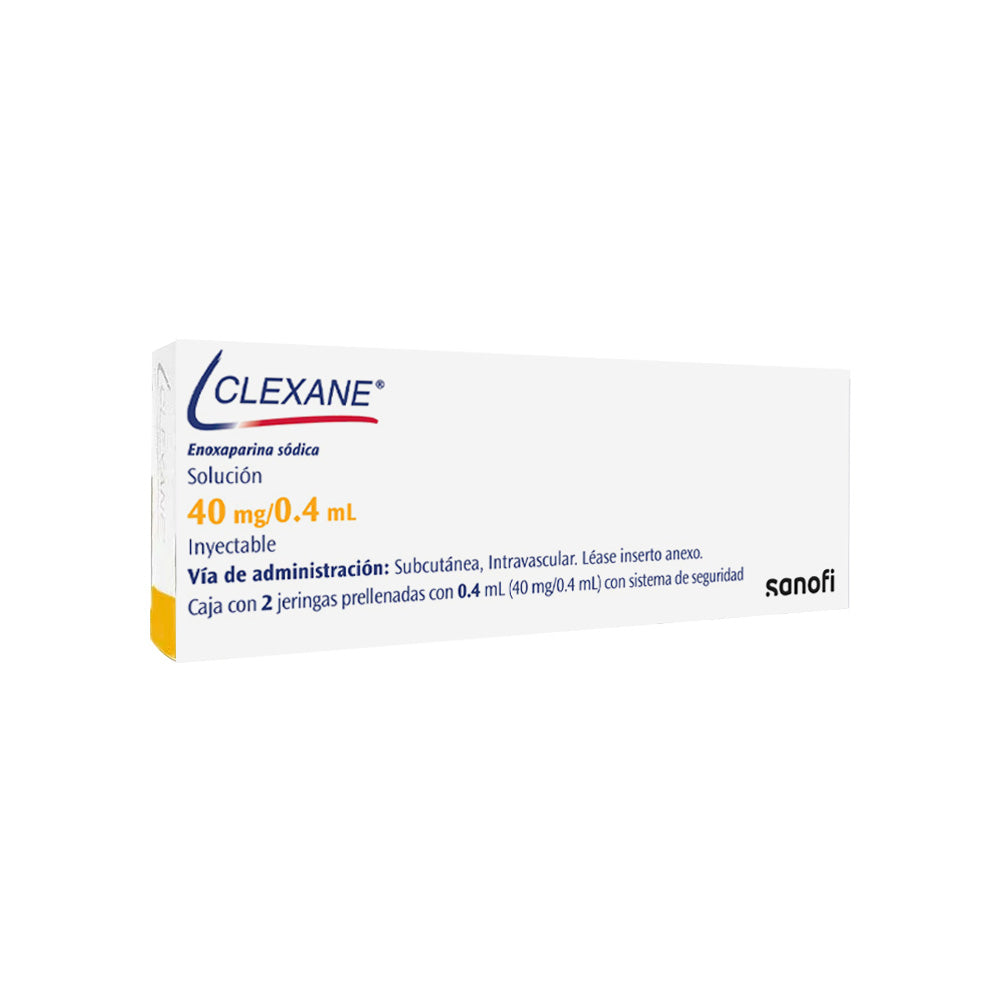CLEXANE. ENOXAPARINA SÓDICA 40MG/0.4ML. SOLUCIÓN INYECTABLE. CAJA CON 2 JERINGAS PRELLENADAS CON 0.4 ML