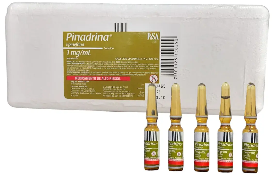 Pinadrina (Epinefrina) 1mg/ml Ampolleta Inyectable