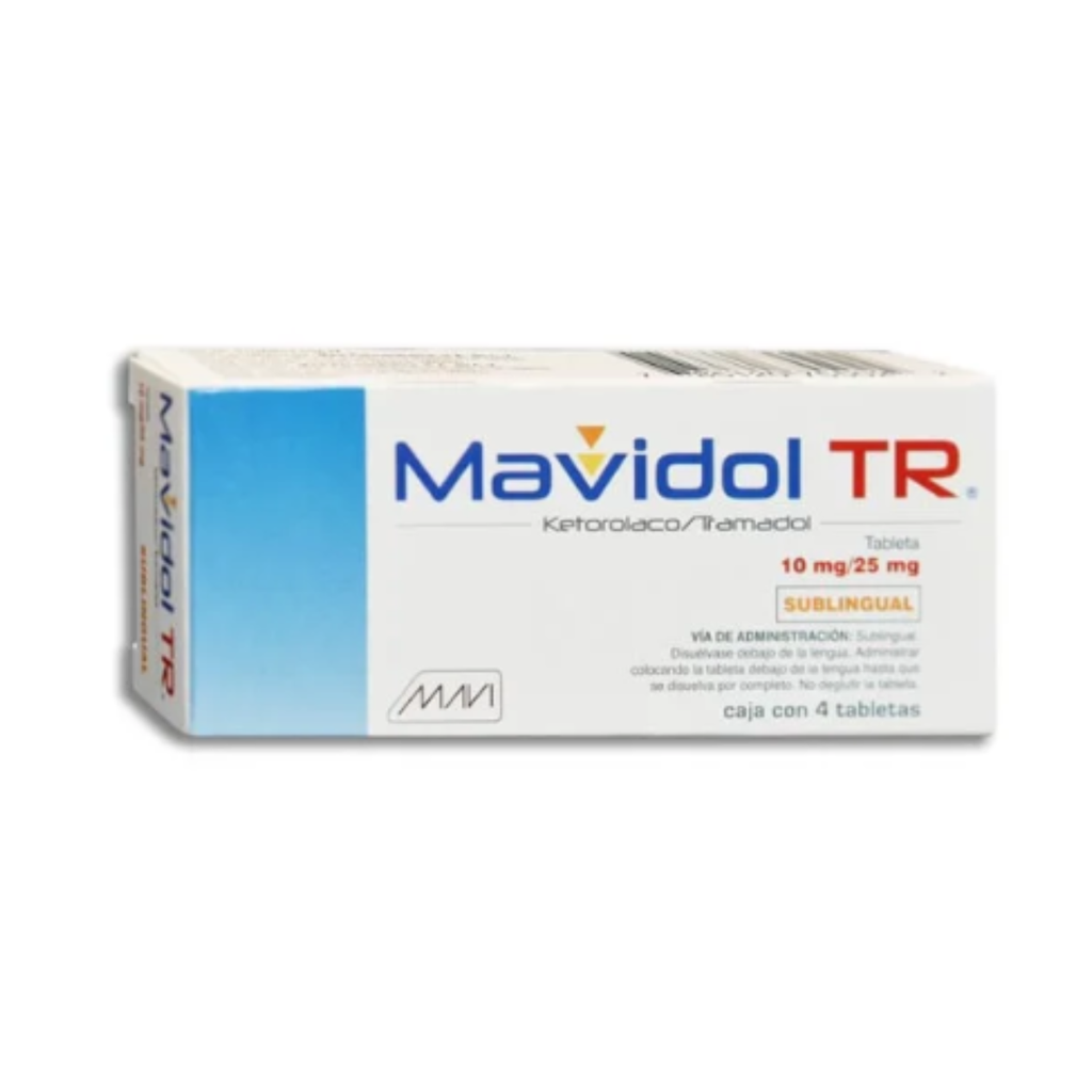 MAVIDOL TR (KETOROLACO 10 MG /TRAMADOL 25 MG) 4 TABLETAS. MAVI
