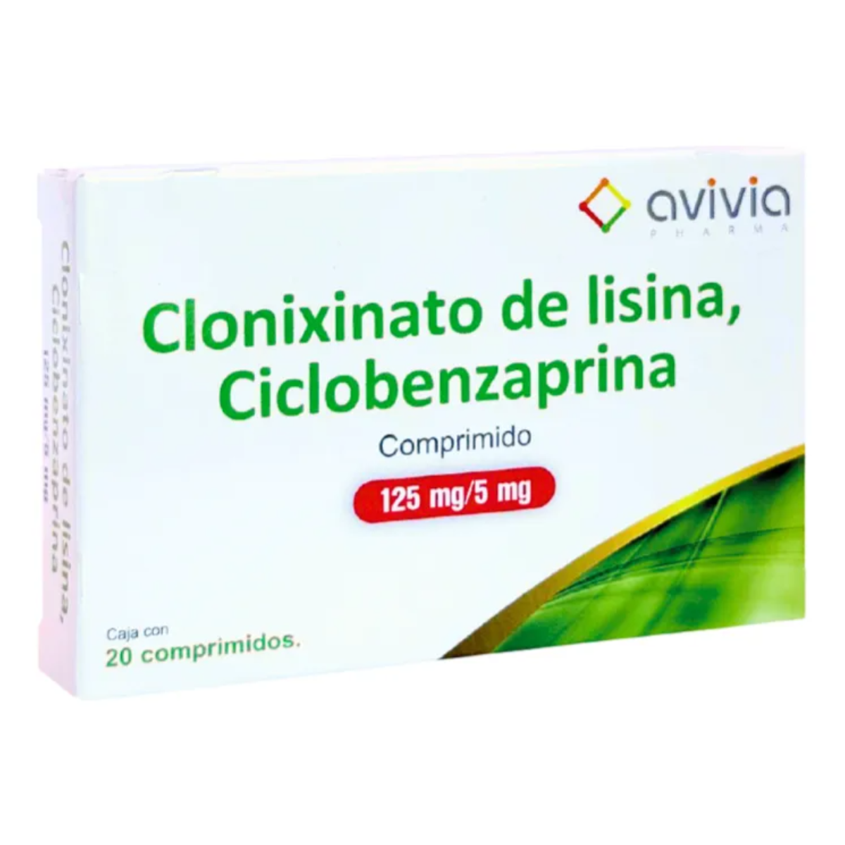 CLONIXINATO DE LISINA 125 MG/ CICLOBENZAPRINA 5 MG. CAJA CON 20 COMPRIMIDOS