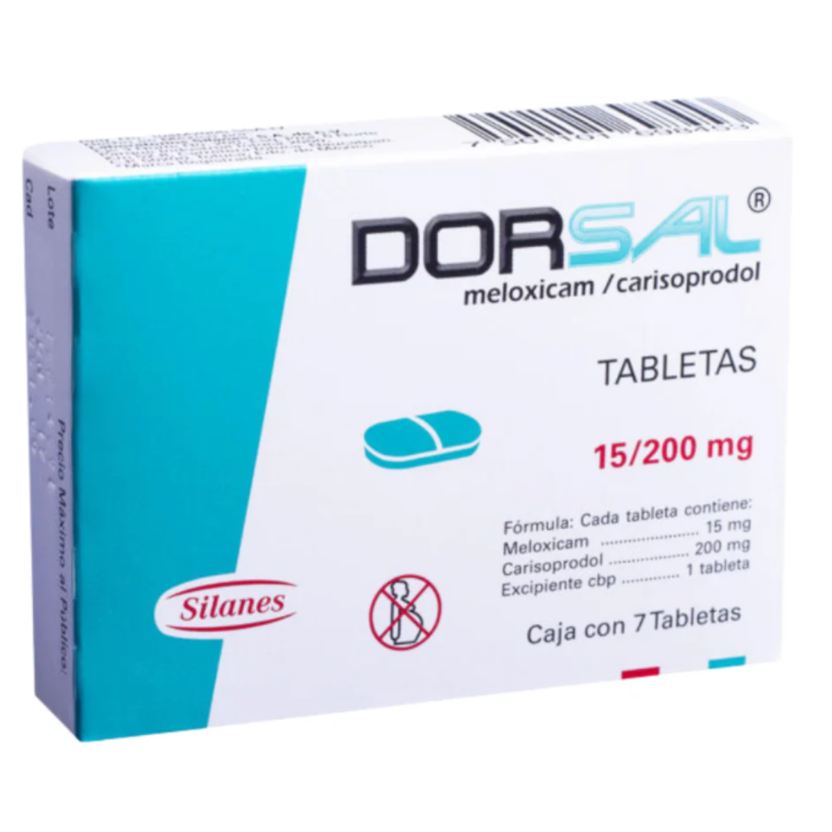 DORSAL. CARISOPRODOL 200 MG/ MELOXICAM 7.5 MG. 14 TABLETAS