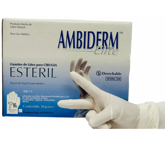 GUANTE DE LATEX AMBIDERM PARA CIRUGIA #7.5 / CONTIENE 50 PARES