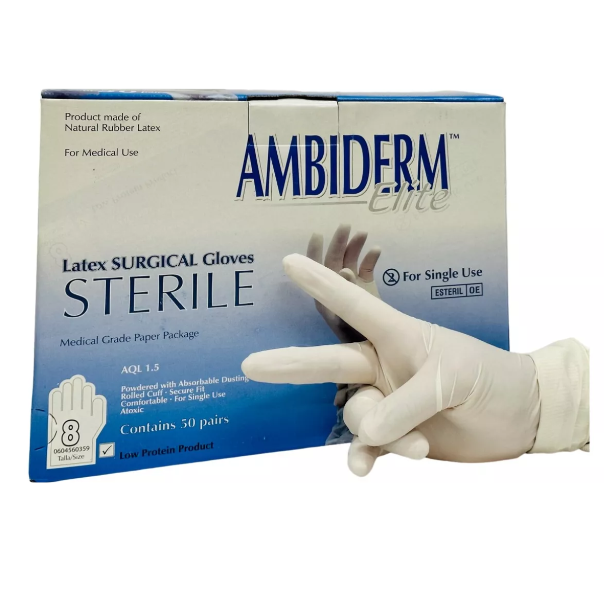 CAJA GUANTES AMBIDERM CIRUJANO TALLA 8 / CONTIENE 50 PARES