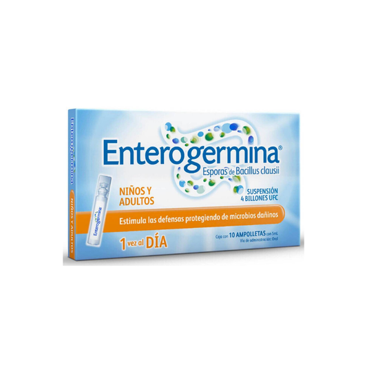 ENTEROGERMINA. ESPORAS DE BACILLUS CLAUSII. SUSPENSIÓN 4 BILLONES UFC. CAJA CON 10 AMPOLLETAS CON 5 ML